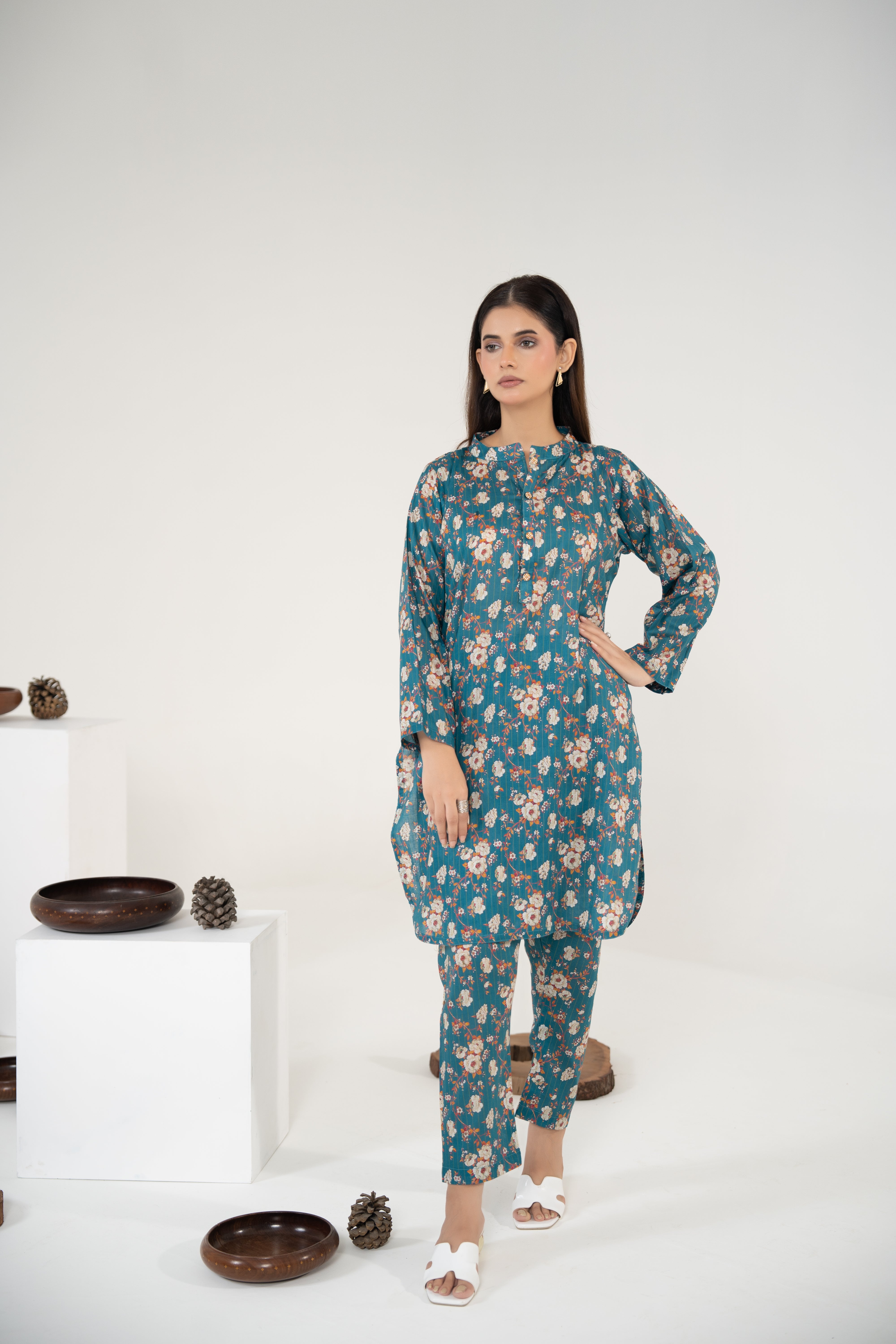 Blue Floral 2Pc - Printed Lawn Stitched